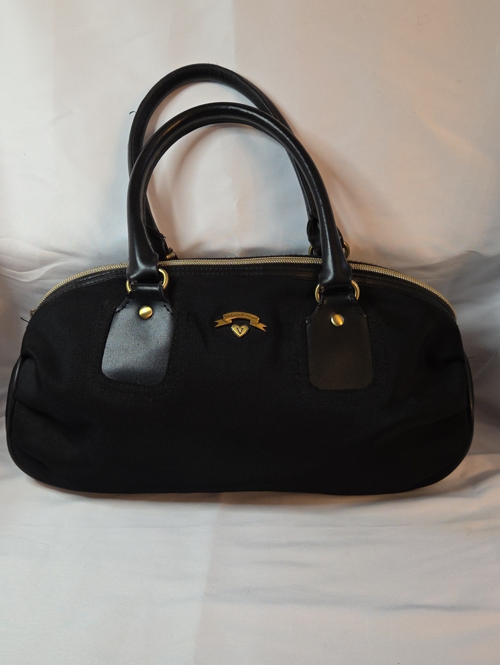 Victoria's Secret Black Top-Handle Satchel with Gold Accents